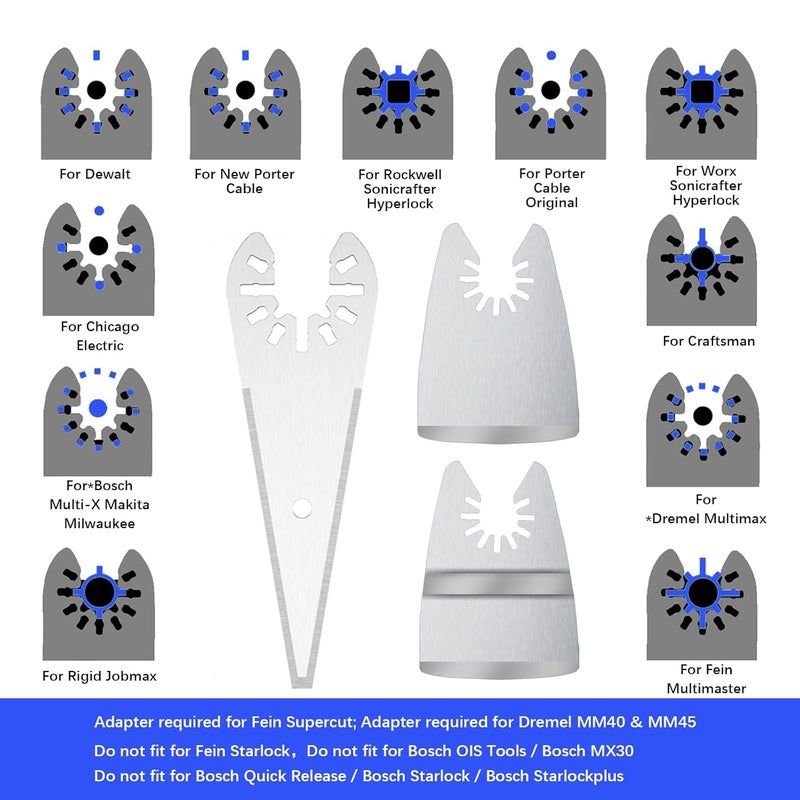 BBYPP 9pcs Oscillating Scraper Blades for caulk adhesive sealant removal, Universal Multi tool Quick Release, 3pcs Rigid Scraper, 3pcs Flexible Scraper, 3pcs tapered scraper - Image 3